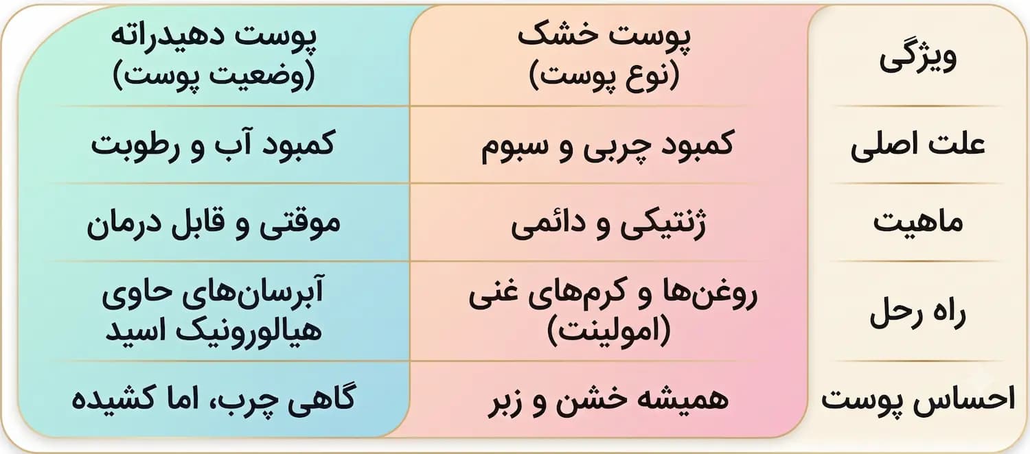 تفاوت کلیدی پوست خشک و دهیدراته