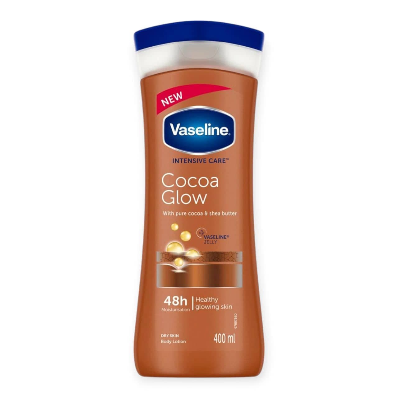 لوسیون بدن وازلین مدل Cocoa Glow حاوی عصاره کاکائو حجم 400 میلی لیتر